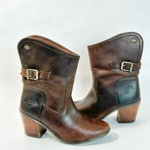 Harley Davidson Brown Leather Western Boot with Stacked Heel size 5.5